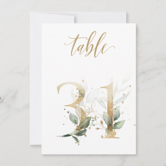 Feuillage vert et or aquarelle, numéro de table 31 (Dos)