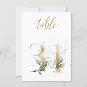 Feuillage vert et or aquarelle, numéro de table 31