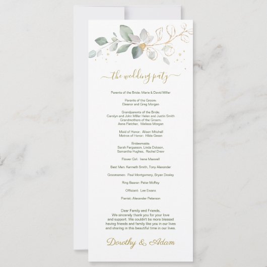 Feuillage vert et or, programme de mariage des con (Dos)