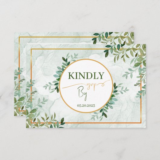 Feuillage vert feuilles 3 repas choix carte RSVP (Devant / Derrière)