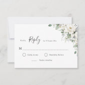 Feuillage vert fleuri blanc carte RSVP (Devant)