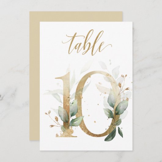 Feuillage Vert & Or Aquarelle, Numéro de Table 10 (Devant / Derrière)