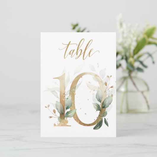 Feuillage Vert & Or Aquarelle, Numéro de Table 10 (Debout devant)