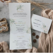 Feuillage vert or triple Faire-part de mariage