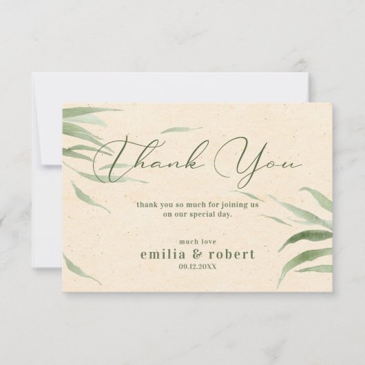 Feuillage vert poussiéreux, Papier Beige, Merci (Devant)