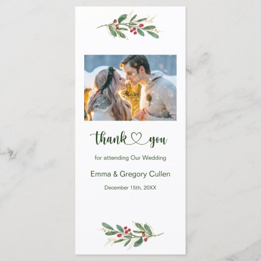 Feuillage vert Rouge Berry Mariage Menu Noël (Dos)