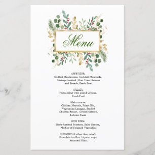 Feuillage vert Rouge Berry Mariage Menu Noël