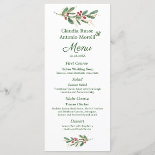 Feuillage vert Rouge Berry Mariage Menu Noël