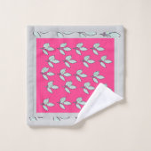 Feuille Aqua Pâle Avec Fleurs Coupées Cadeau Rose  (Gant de toilette)