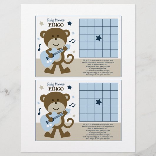Feuille "Baby shower Bingo" Monkey Rockerstar/Rock (Devant)