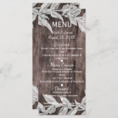 Feuille blanc & argent & Rustic Wood Elegant Menu (Devant / Derrière)