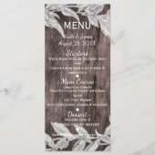 Feuille blanc & argent & Rustic Wood Elegant Menu (Devant)