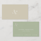 Feuille blanc Monogramme Beige & Carte de visite v (Devant / Derrière)