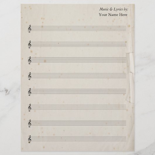 Feuille blanche Musique 8 Stave Antique Torn Papie (Devant)