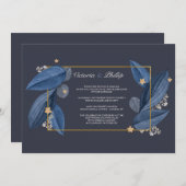 Feuille bleu Faire-part de mariage (Devant / Derrière)