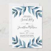 Feuille bleu Faire-part de mariage (Devant)