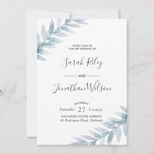 Feuille bleu Faire-part de mariage (Devant)