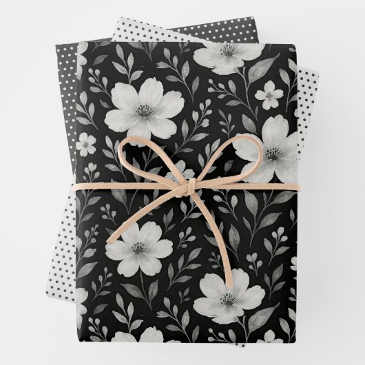 Feuille Classique Floral Art Motif Sur Grey Black (En situation)