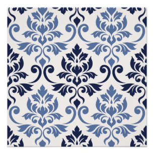 Feuille Damask Big Pattern Blues op Cream Perfect Poster