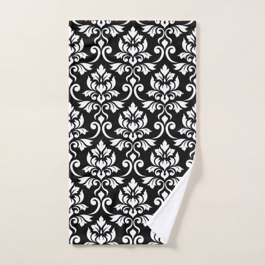 Feuille Damask Big Pattern White op Black Handdoeken (Handdoek)