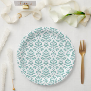 Feuille Damask Blauwgroen Grote Patroon Papieren Bordje
