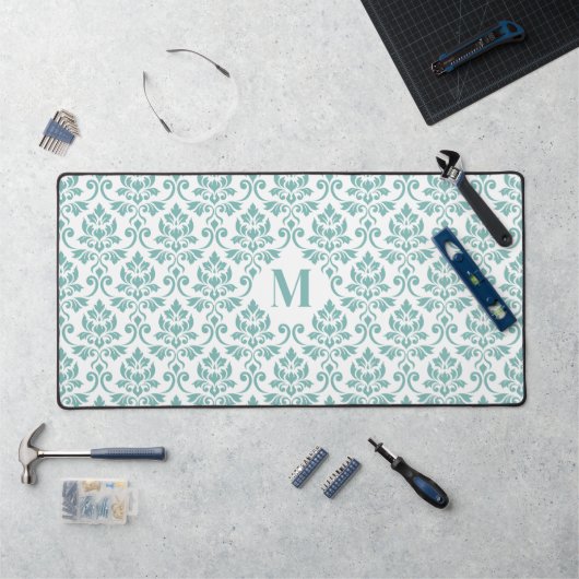 Feuille Damask Blauwgroen Pattern (Aangepast) Bureaumat (Werkstation)