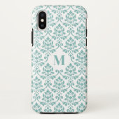 Feuille Damask Blauwgroen Pattern (Aangepast) Case-Mate iPhone Case (Achterkant)