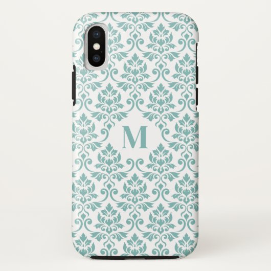 Feuille Damask Blauwgroen Pattern (Aangepast) Case-Mate iPhone Case (Achterkant)