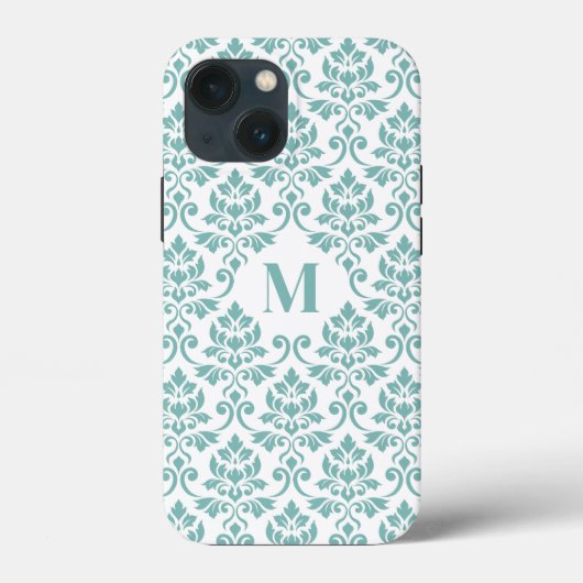 Feuille Damask Blauwgroen Pattern (Aangepast) Case-Mate iPhone Case (Achterkant)