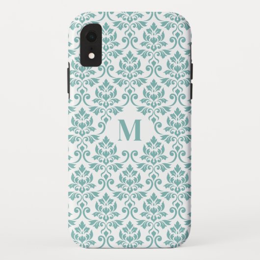 Feuille Damask Blauwgroen Pattern (Aangepast) Case-Mate iPhone Case (Achterkant)