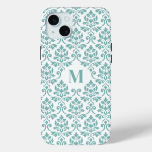 Feuille Damask Blauwgroen Pattern (Aangepast) iPhone 15 Mini Hoesje