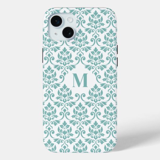 Feuille Damask Blauwgroen Pattern (Aangepast) Case-Mate iPhone Case (Achterkant)