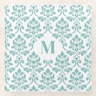 Feuille Damask Blauwgroen Pattern (Aangepast) Glazen Onderzetter