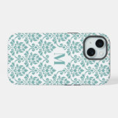 Feuille Damask Blauwgroen Pattern (Aangepast) iPhone 15 Hoesje (Achterkant horizontaal)