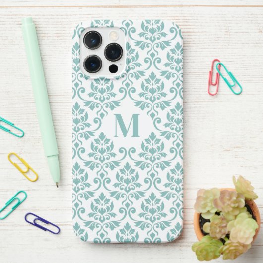 Feuille Damask Blauwgroen Pattern (Aangepast) iPhone Hoesje (Op bureau)