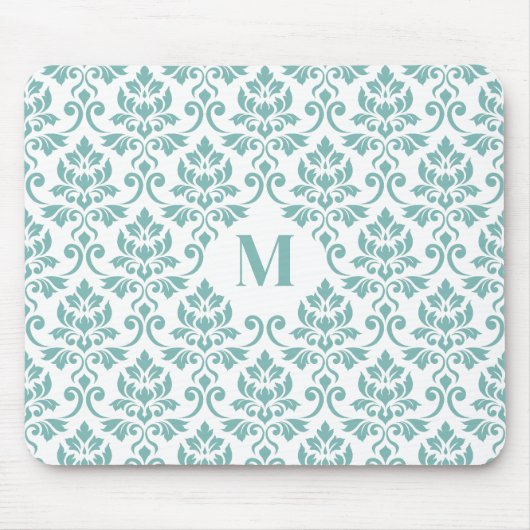 Feuille Damask Blauwgroen Pattern (Aangepast) Muismat (Voorkant)