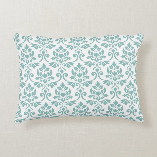 Feuille Damask Blauwgroen Pattern Accent Kussen (Voorkant)