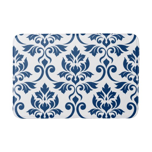 Feuille Damask LG Pattern Donkerblauw op Wit Badmat (Voorkant)