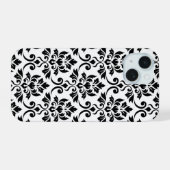 Feuille Damask LG Pattern Zwart op Wit iPhone 15 Hoesje (Achterkant horizontaal)