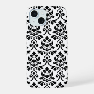 Feuille Damask LG Pattern Zwart op Wit iPhone 15 Hoesje
