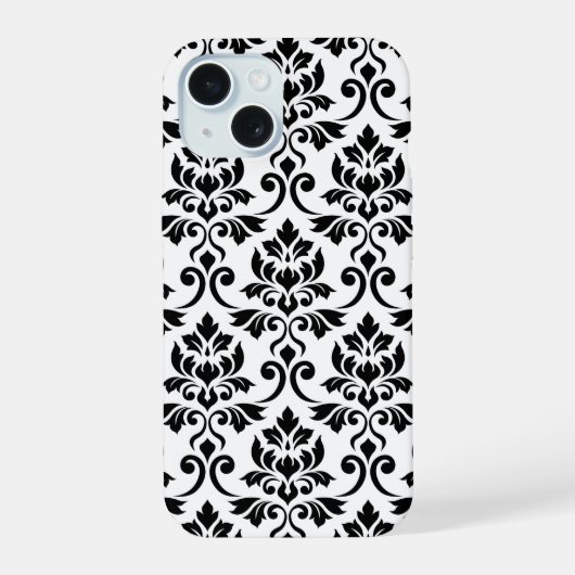 Feuille Damask LG Pattern Zwart op Wit iPhone 15 Hoesje (Achterkant)