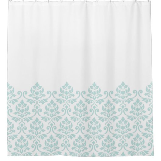 Feuille Damask Part Pattern Light Blauwgroen op Wh Douchegordijn (Voorkant)