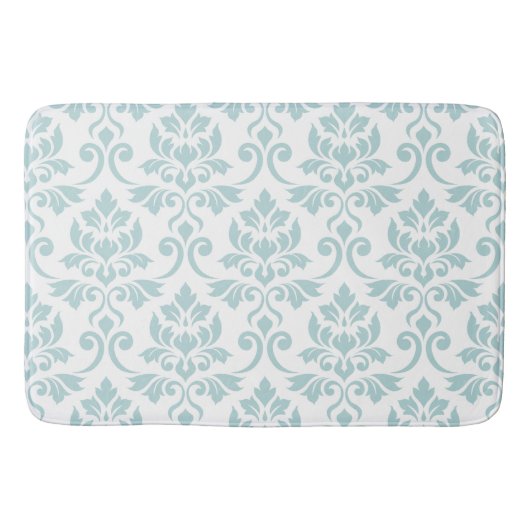 Feuille Damask Patroon Ei Blauw op Wit Badmat (Voorkant)