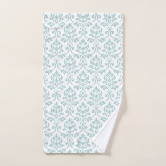 Feuille Damask Patroon Ei Blauw op Wit Handdoek (Handdoek)