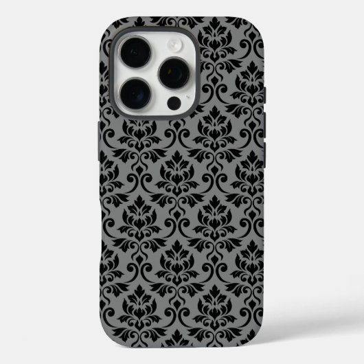 Feuille Damask Pattern Black op Grey Case-Mate iPhone Case (Achterkant)