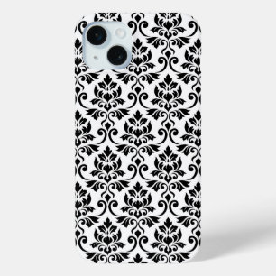Feuille Damask Pattern Black op White iPhone 15 Mini Hoesje