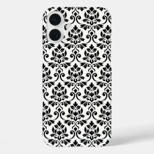 Feuille Damask Pattern Black op White iPhone 16 Plus Hoesje