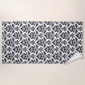 Feuille Damask Pattern Black op White Strandlaken (Voorkant)