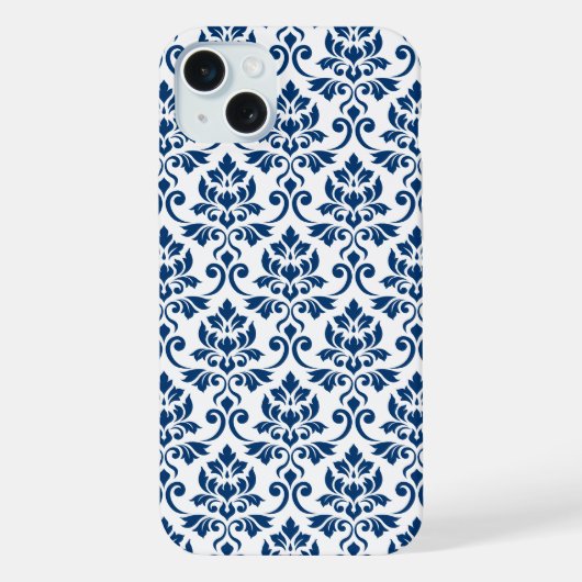 Feuille Damask Pattern bleu foncé sur blanc (Verso)