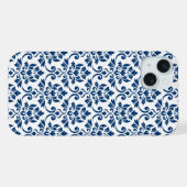 Feuille Damask Pattern bleu foncé sur blanc (Verso Horizontal)
